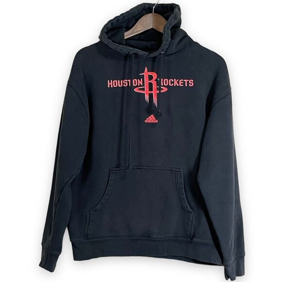 Adidas Houston Rockets Hoodie Sweater Unisex Adult Size M Black Kangaroo Pockets - Picture 1 of 12